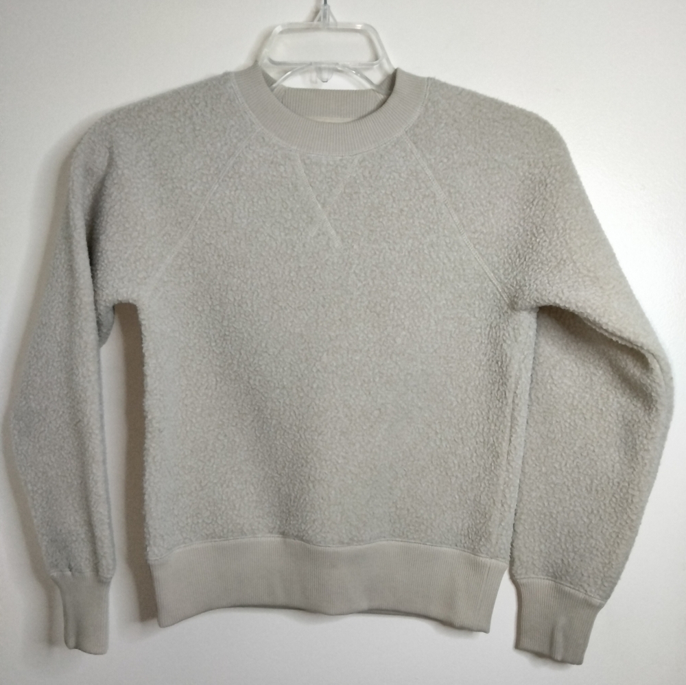 Everlane ReNew (Size XXS) Cream Fleece Texture Crewneck LS Pullover Sweater